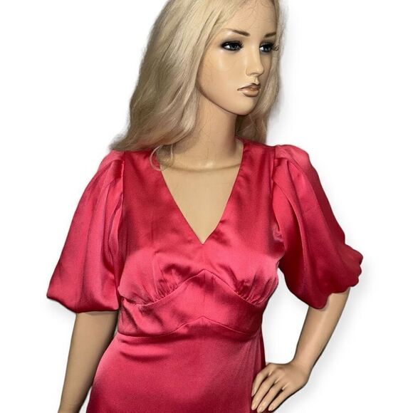 HALOGEN Puff Sleeve Satin Mini Dress in Pink Size Small - Picture 7 of 15